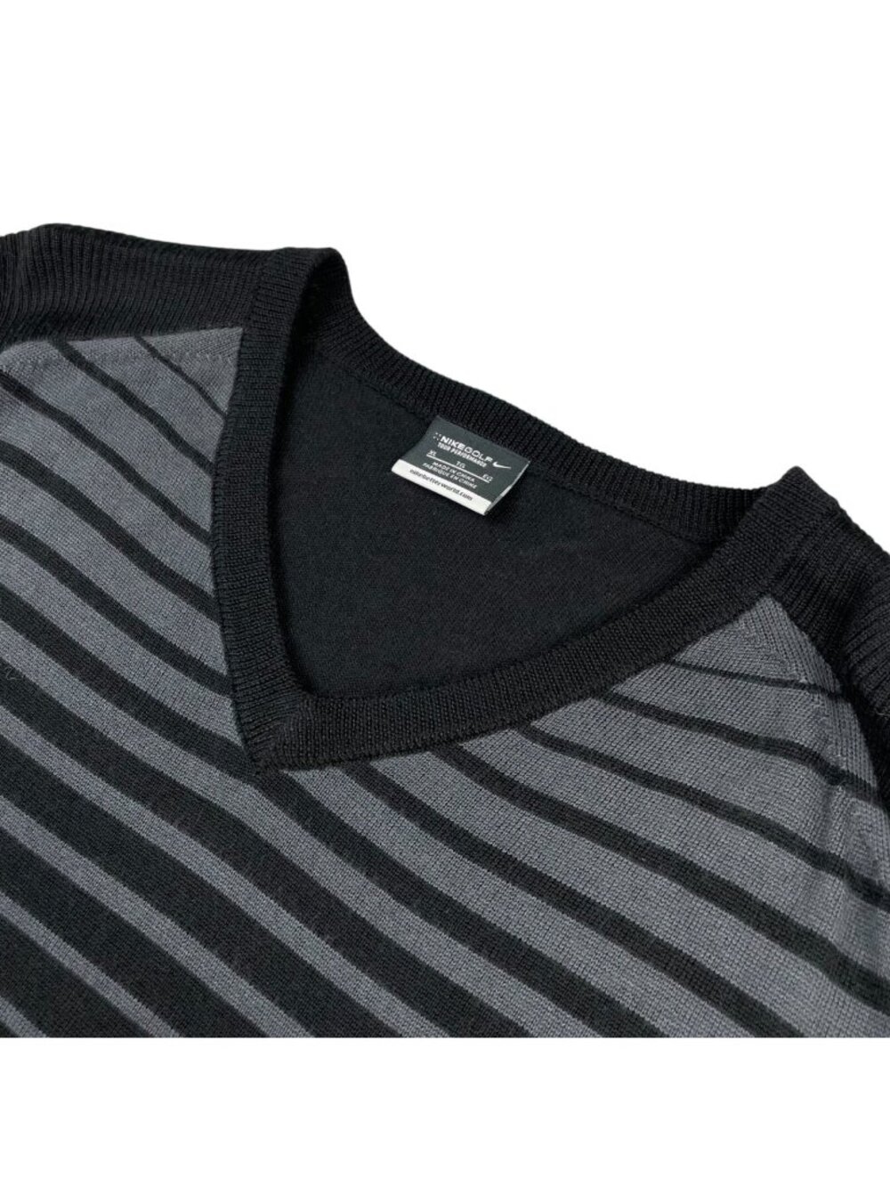 Nike Men's Golf Tour Performance Wool Blend V-Neck Sweater Black Stripe • XL